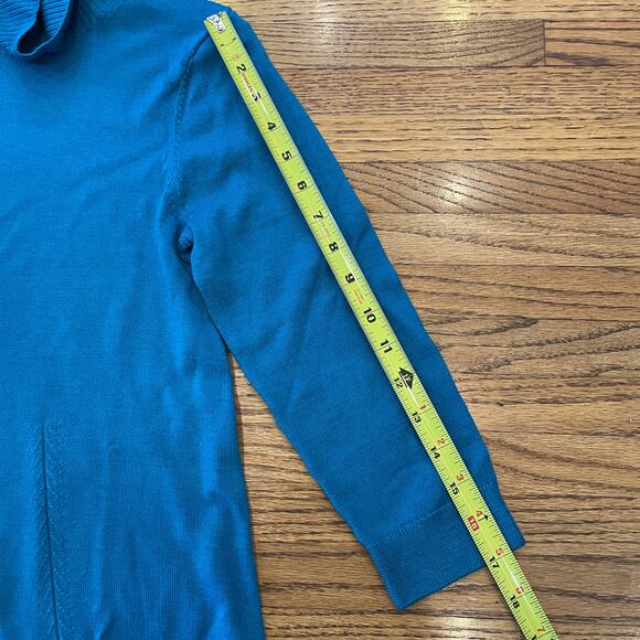 Lands End Wmns Sz XS Sweater 100% Merino Wool Aqua Blue Flare Waist 3/4 Slv NWOT - Picture 6 of 10